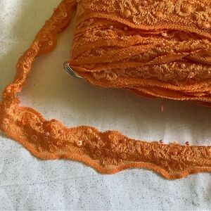 Bright Orange sequins beads lace trim 10 yards Stretchy lace Sewing supplies